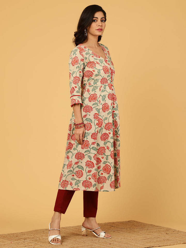 Red-Cotton-Floral-Print-Lace-Work-Anarkali-Kurta