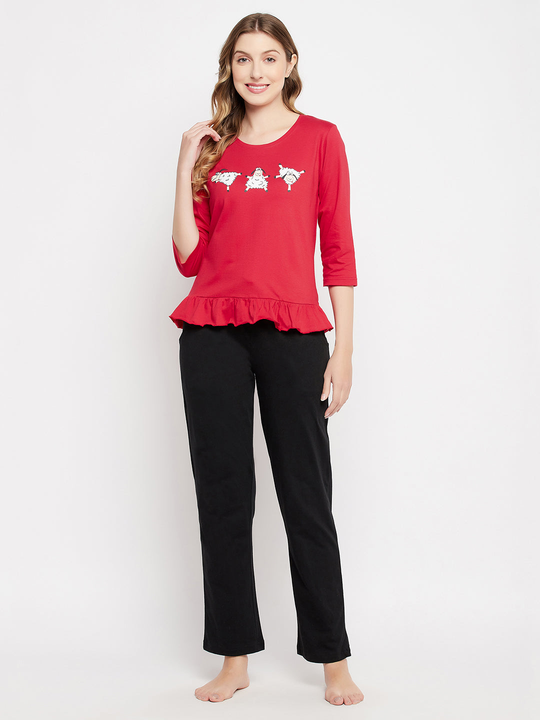 Red-Cotton-Graphic-Print-Top-&-Chic-Basic-Pyjama