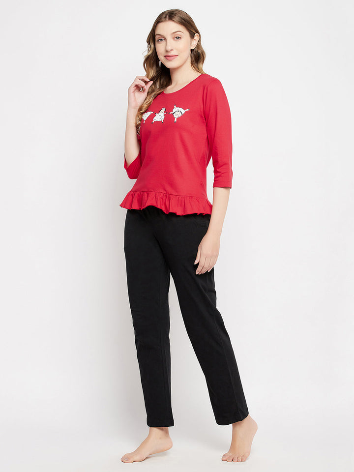 Red-Cotton-Graphic-Print-Top-&-Chic-Basic-Pyjama