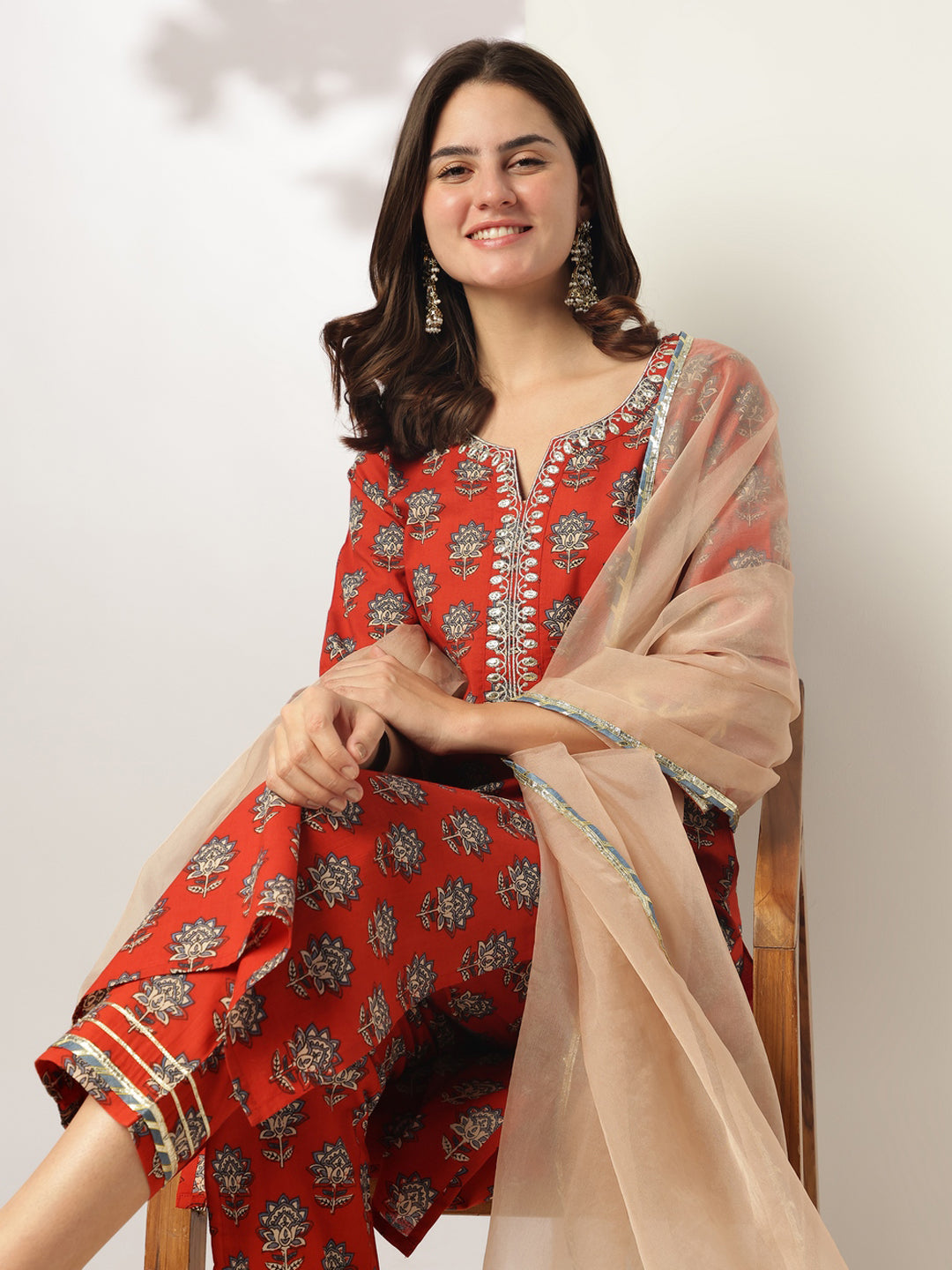 Red-Cotton-Straight-Floral-Printed-3-Piece-Kurta-Set