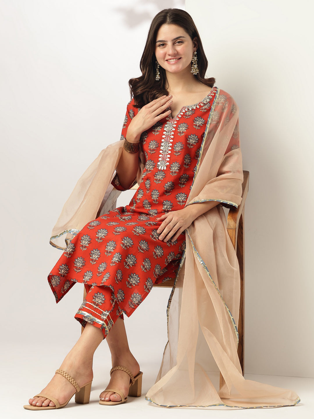 Red-Cotton-Straight-Floral-Printed-3-Piece-Kurta-Set