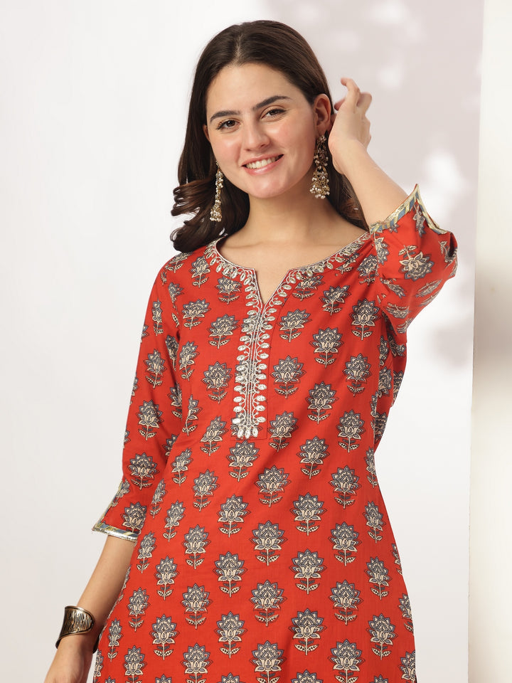 Red-Cotton-Straight-Floral-Printed-3-Piece-Kurta-Set