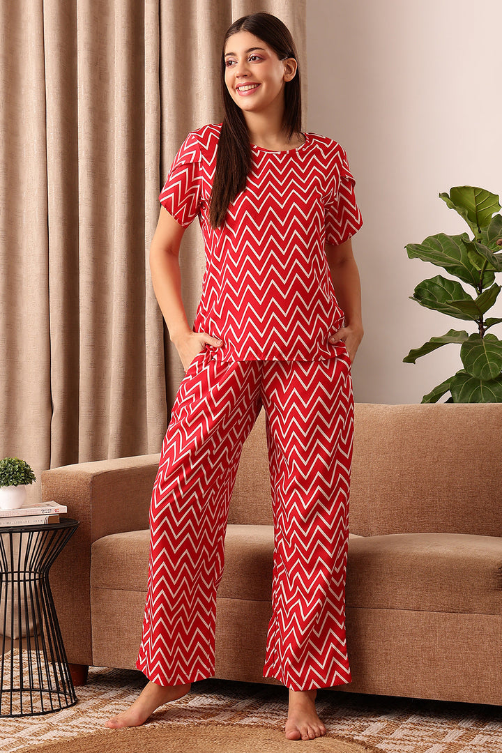 Red-Crepe-Chevron-Print-Top-&-Pyjama-Set