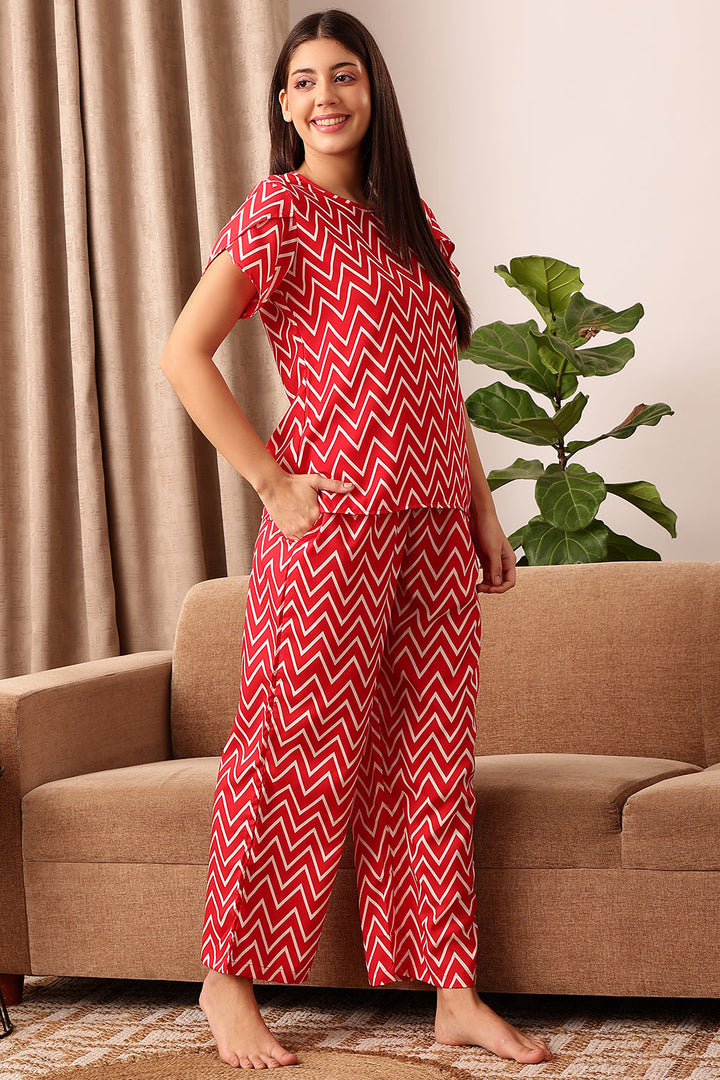 Red-Crepe-Chevron-Print-Top-&-Pyjama-Set