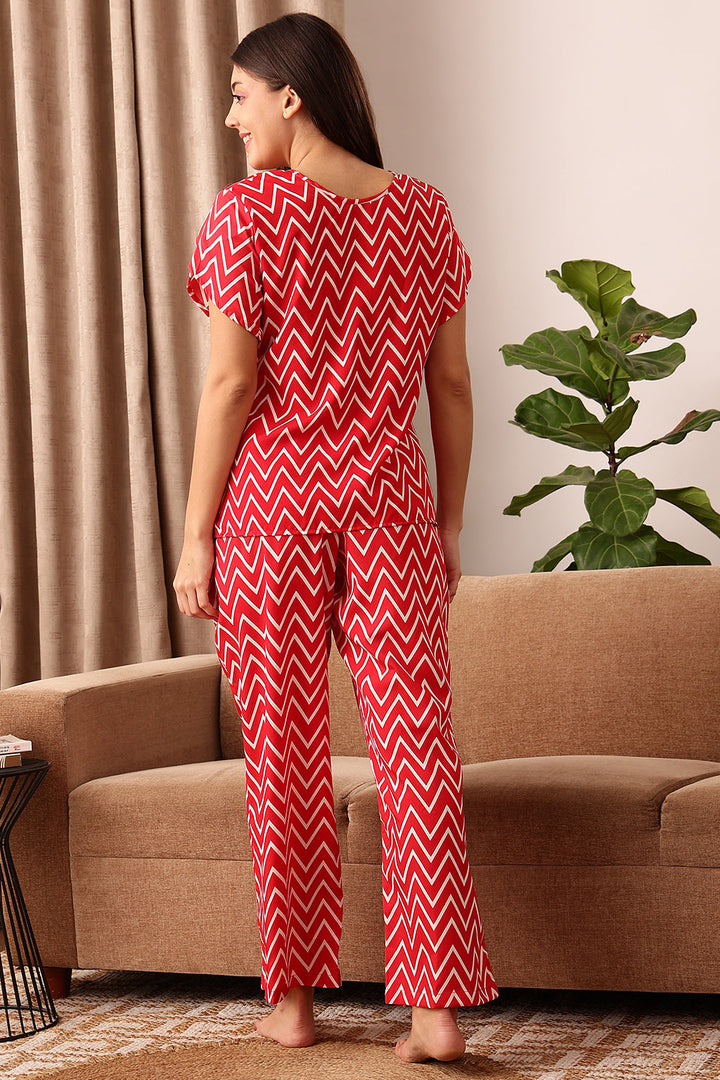 Red-Crepe-Chevron-Print-Top-&-Pyjama-Set