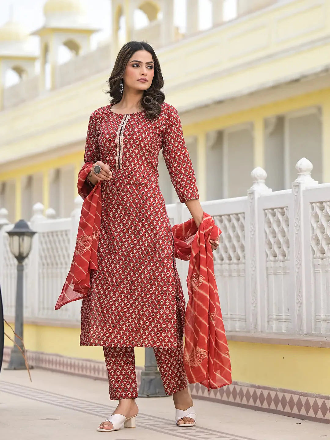 Red-Cotton-Cutdana-Work-Straight-3-Piece-Kurta-Set