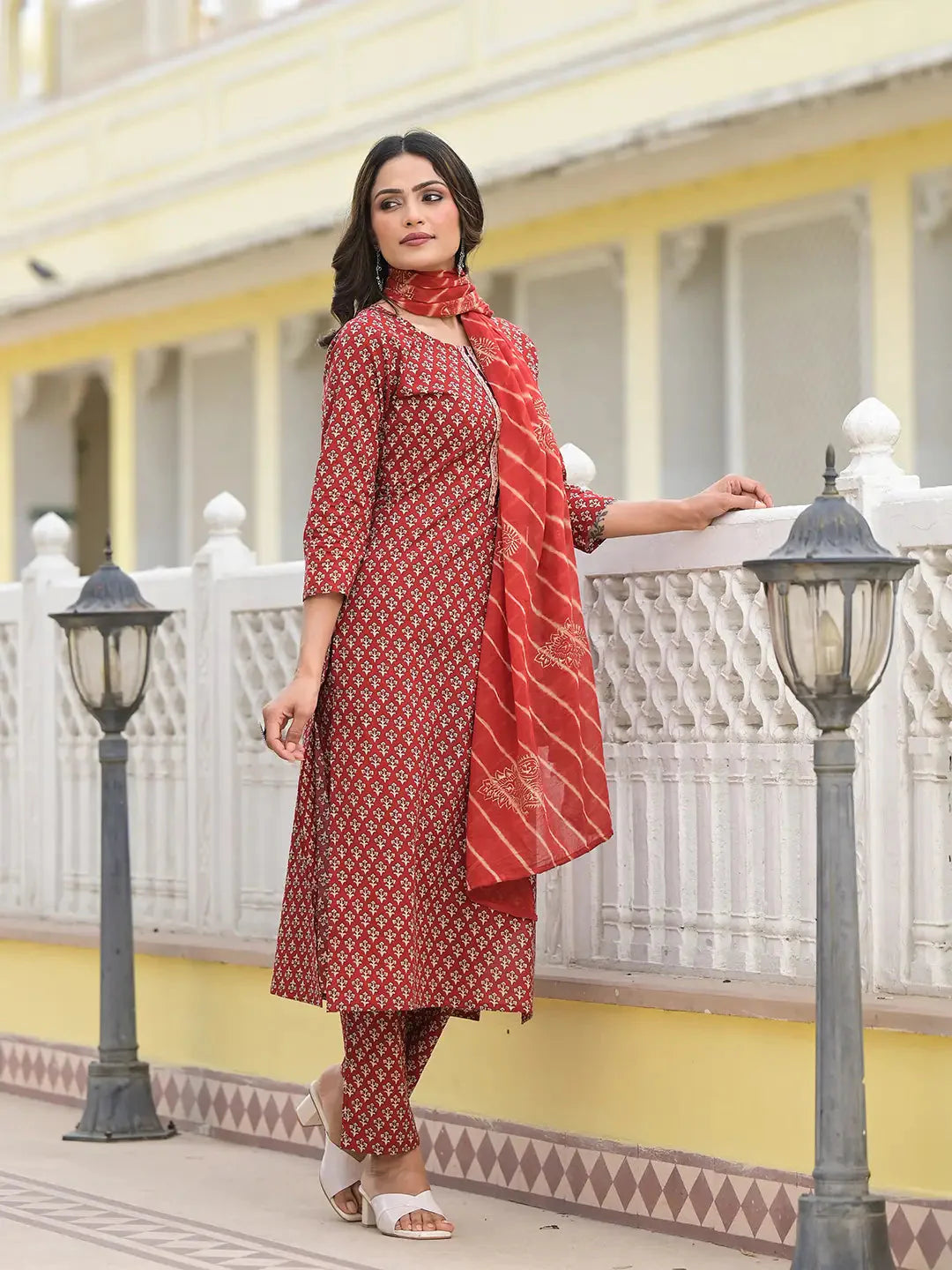 Red-Cotton-Cutdana-Work-Straight-3-Piece-Kurta-Set