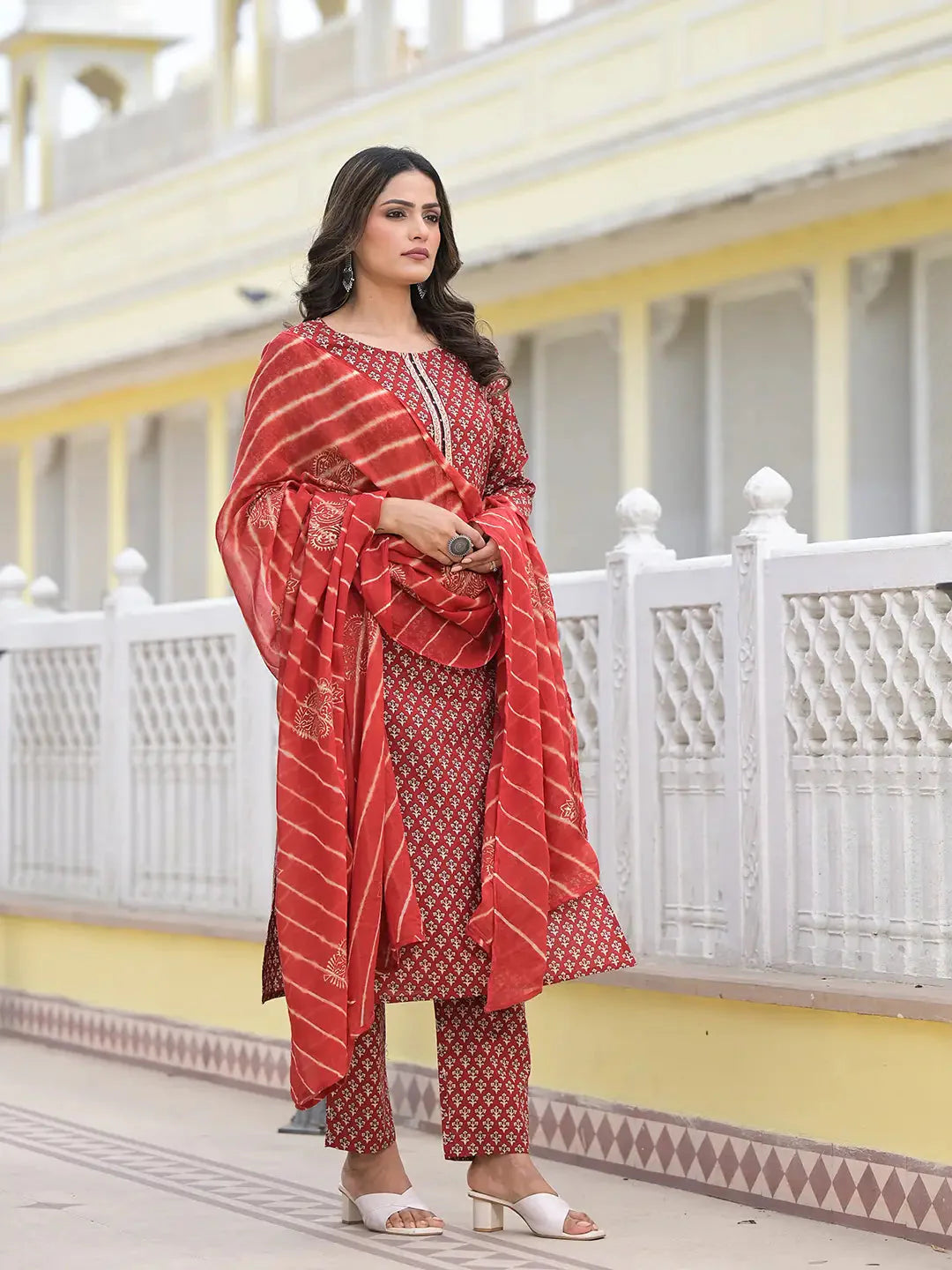 Red-Cotton-Cutdana-Work-Straight-3-Piece-Kurta-Set