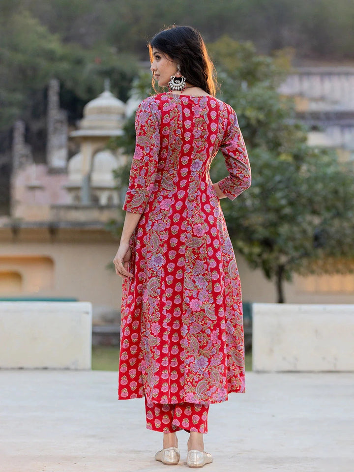 Red-Cotton-Floral-Print-Regular-Sleeves-Anarkali-Set