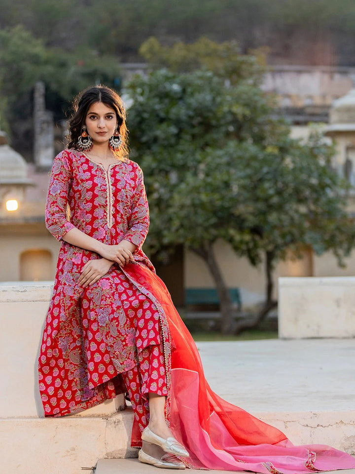 Red-Cotton-Floral-Print-Regular-Sleeves-Anarkali-Set