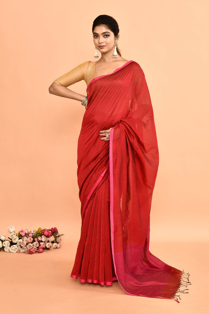 Red-Maheshwari-Plain-Saree