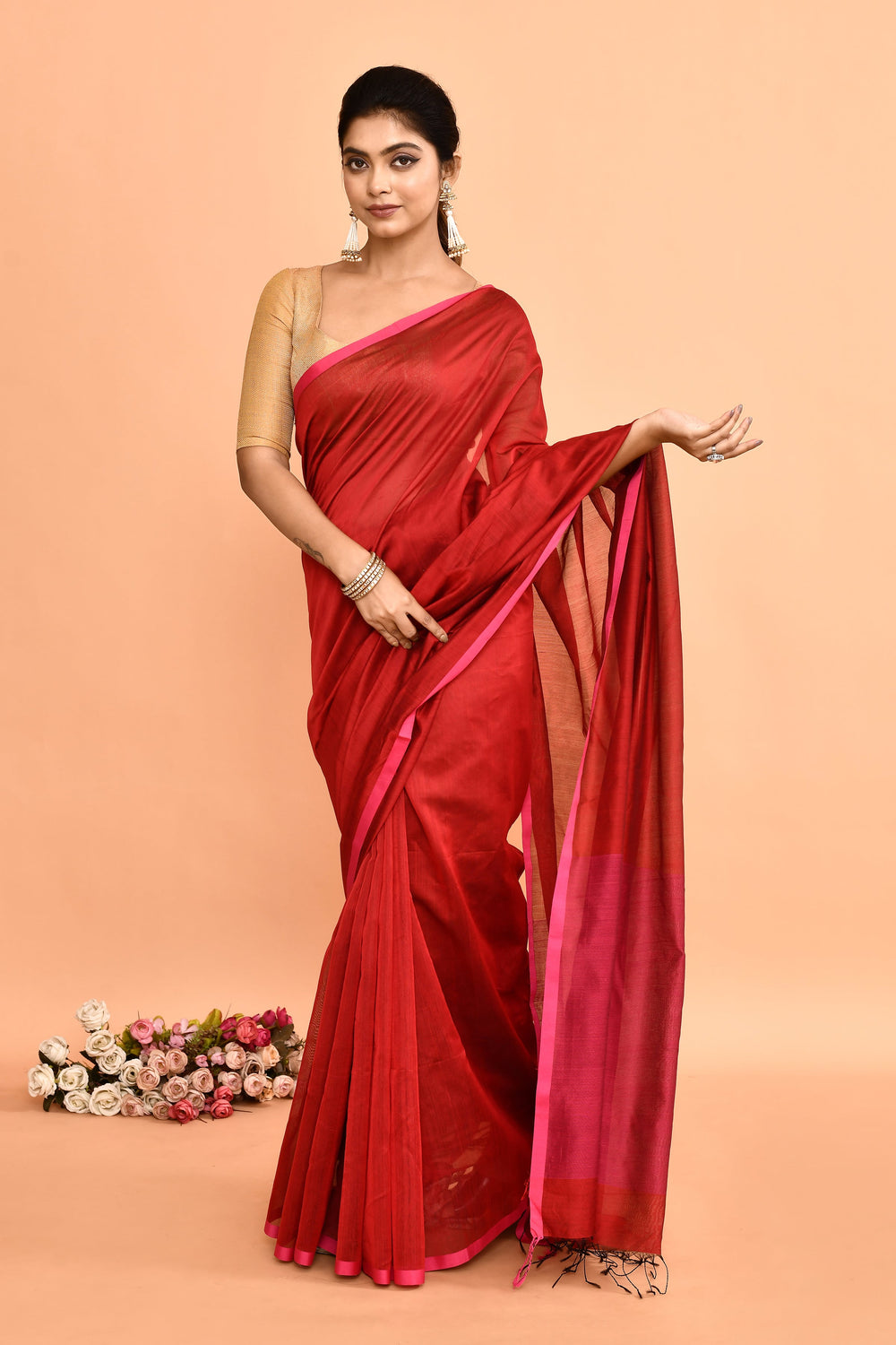 Red-Maheshwari-Plain-Saree