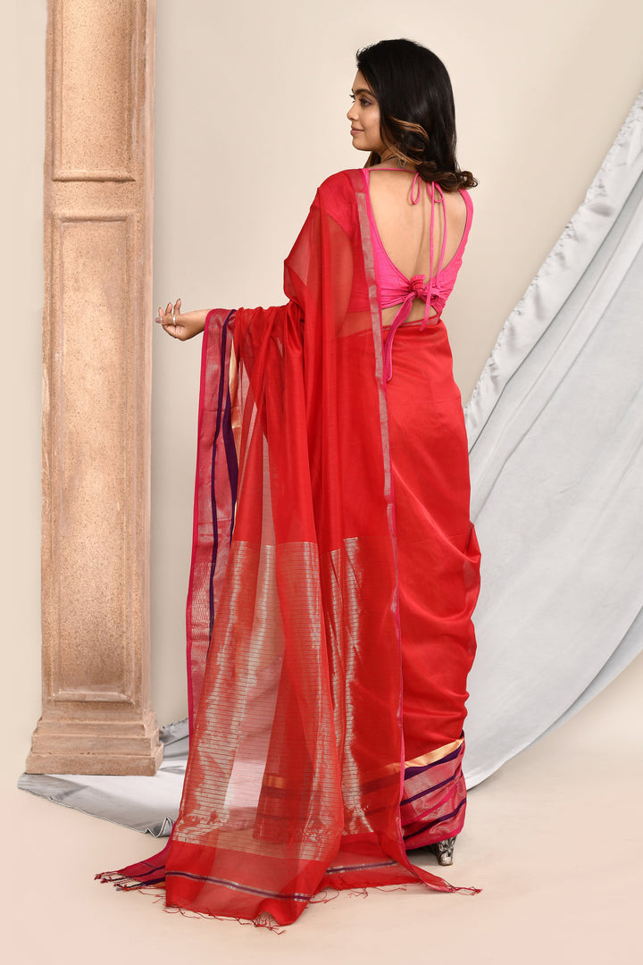 Red-Maheshwari-Saree-Double-Border-Saree