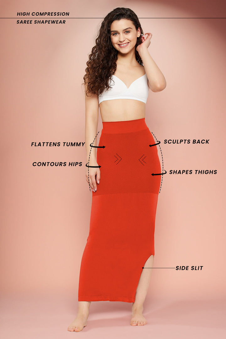 Red-Nylon-&-Spandex-Saree-Shapewear-Petticoat-With-Side-Slit