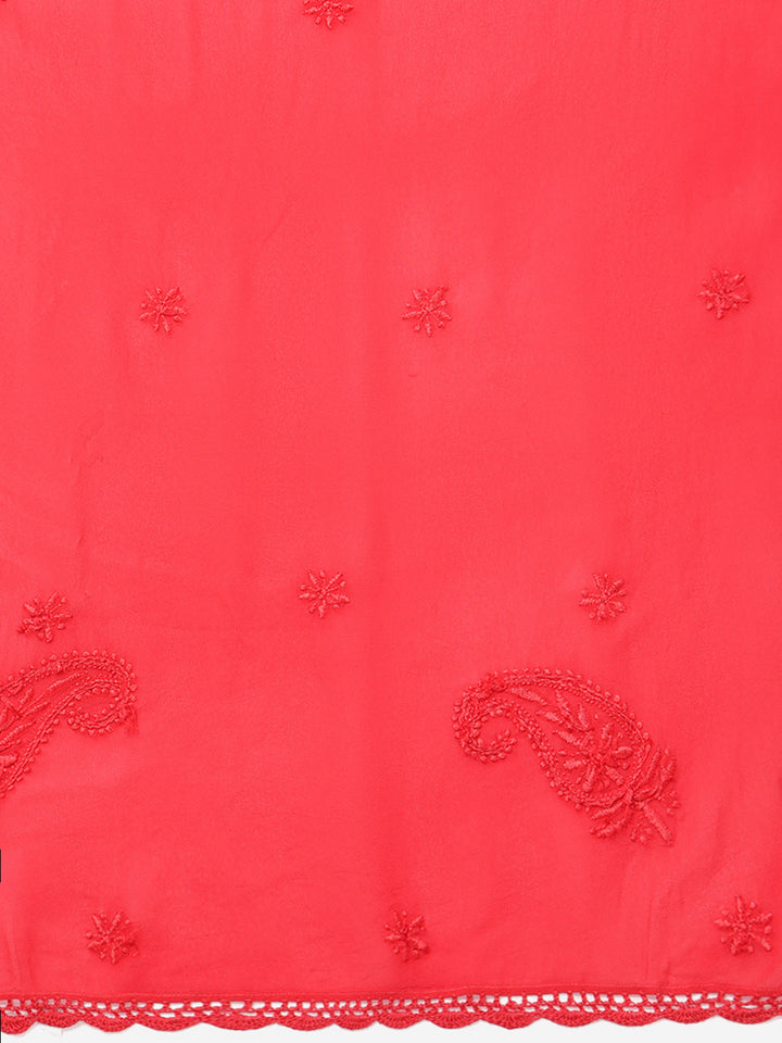 Red-Poly-Georgette-Floral-Chikankari-Handloom-Dupatta