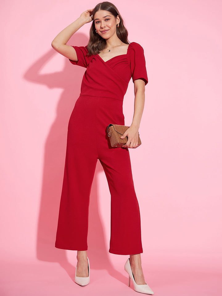Red-Polyester-Lycra-Front-Pleat-Lycra-Jumpsuit