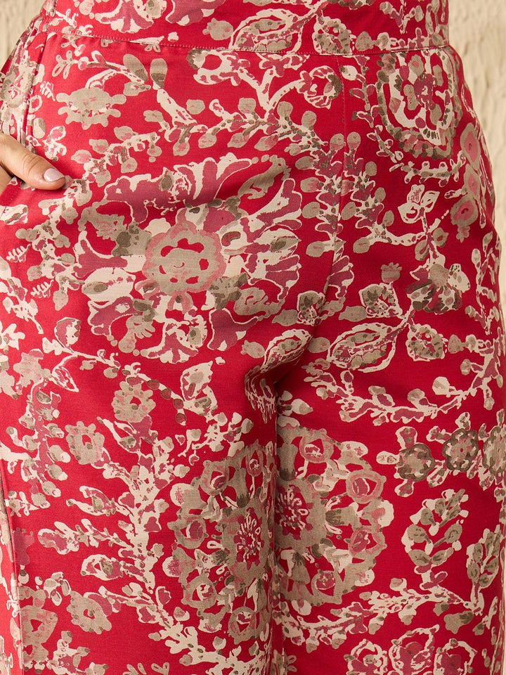 Red Rayon Blend Floral Printed Co-Ord Set