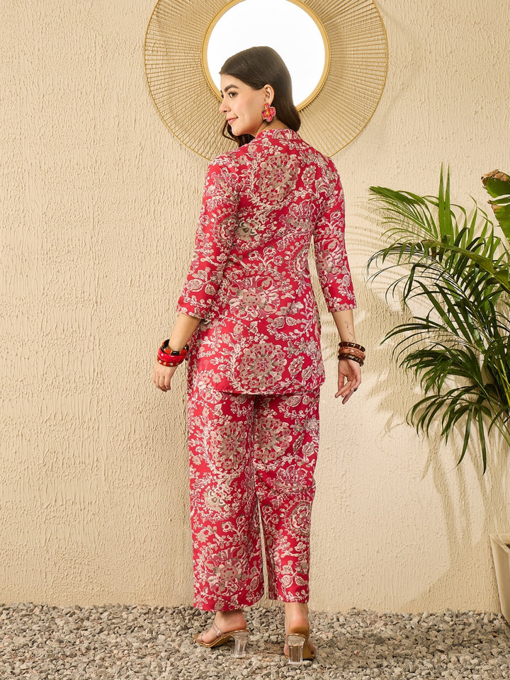 Red Rayon Blend Floral Printed Co-Ord Set
