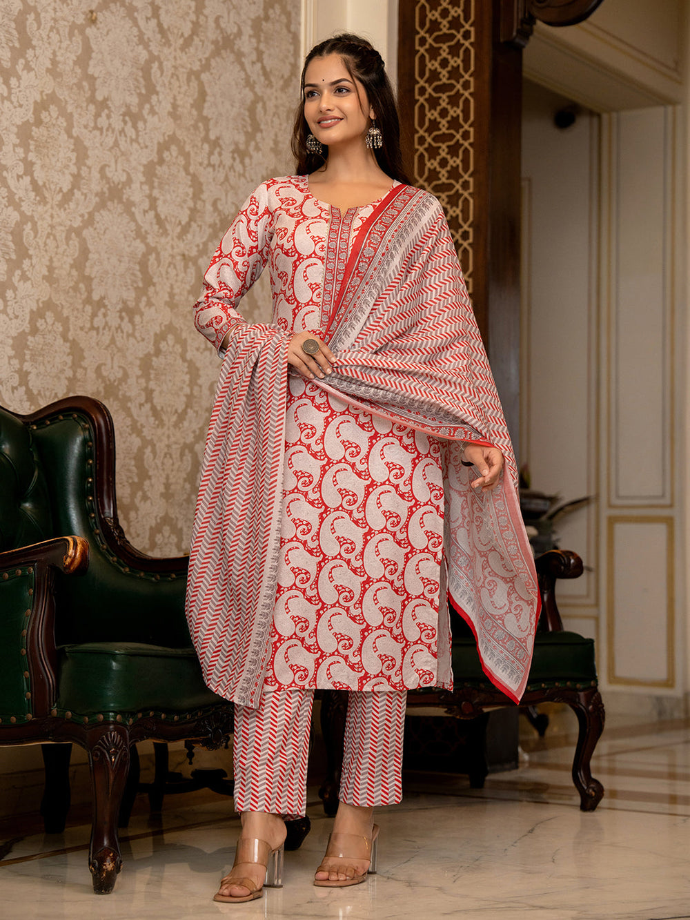 ZERESOUQ-Red-Rayon-Blend-Paisley-Printed-Straight-3-Piece-Kurta-Set