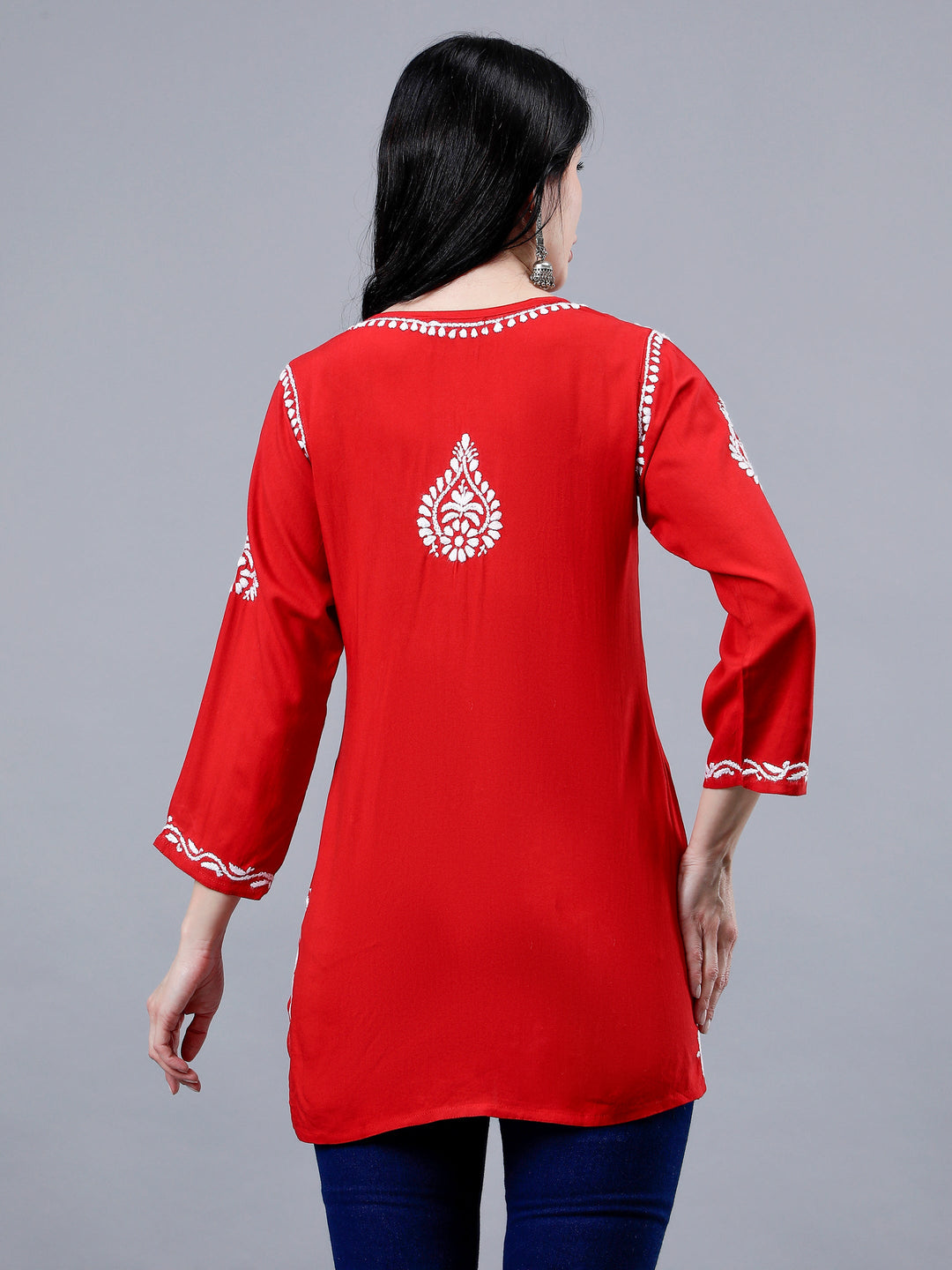 Red-Rayon-Chikankari-Short-Tunic