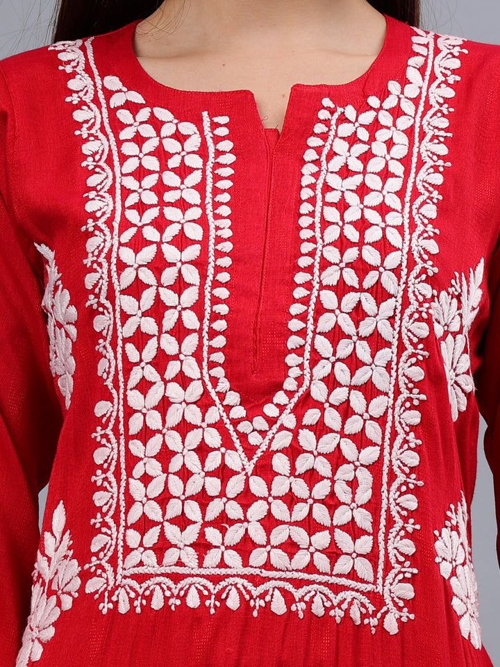 Red-Rayon-Embroidered-Chikankari-Kurti