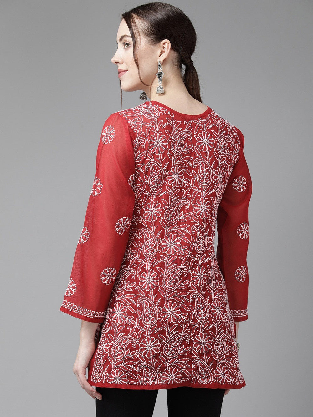 Red-Straight-Chikan-Kurti-Only