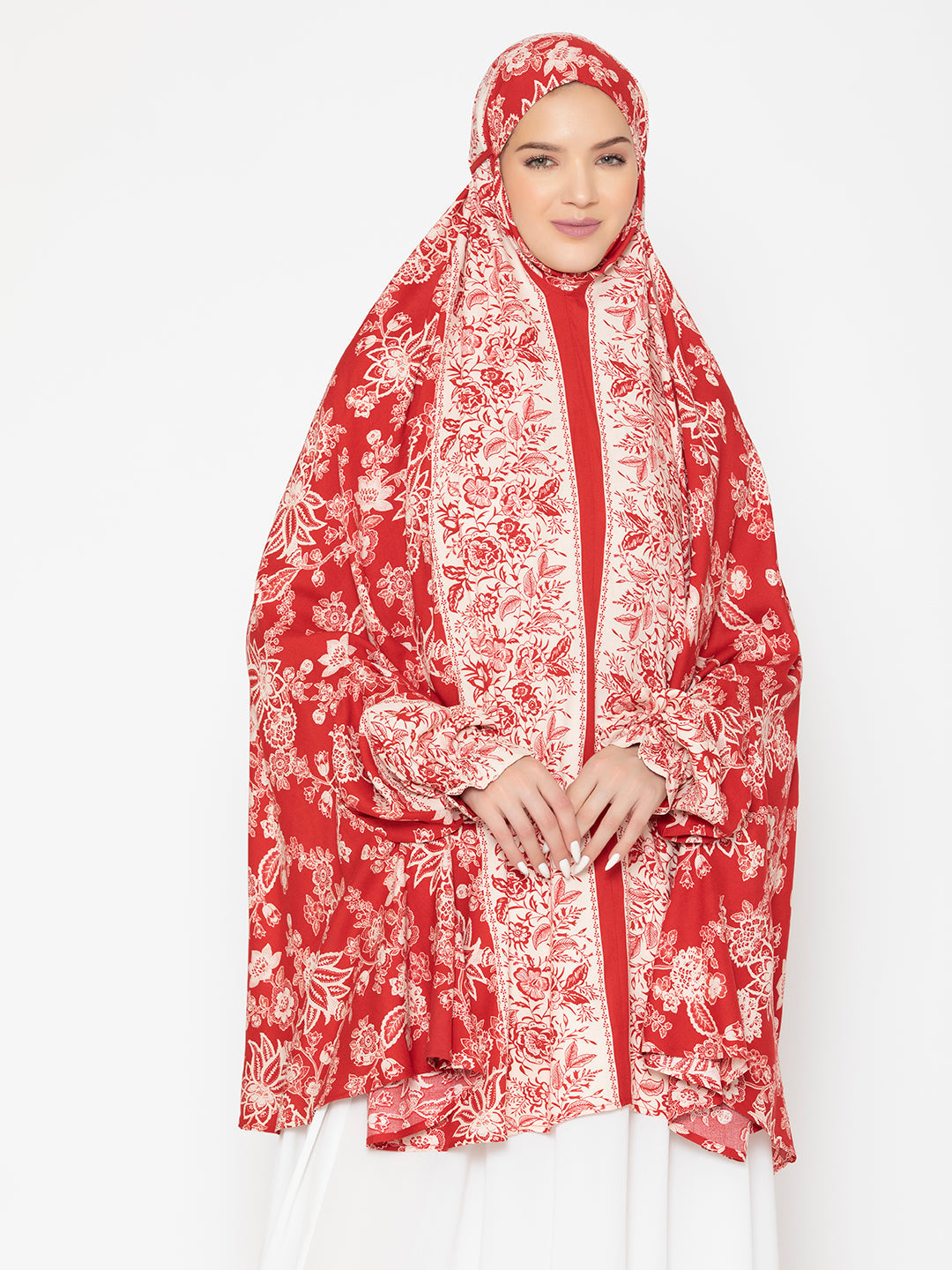 Red-Viscose-Royal-Floral-Patterned-Namaz-Dupatta