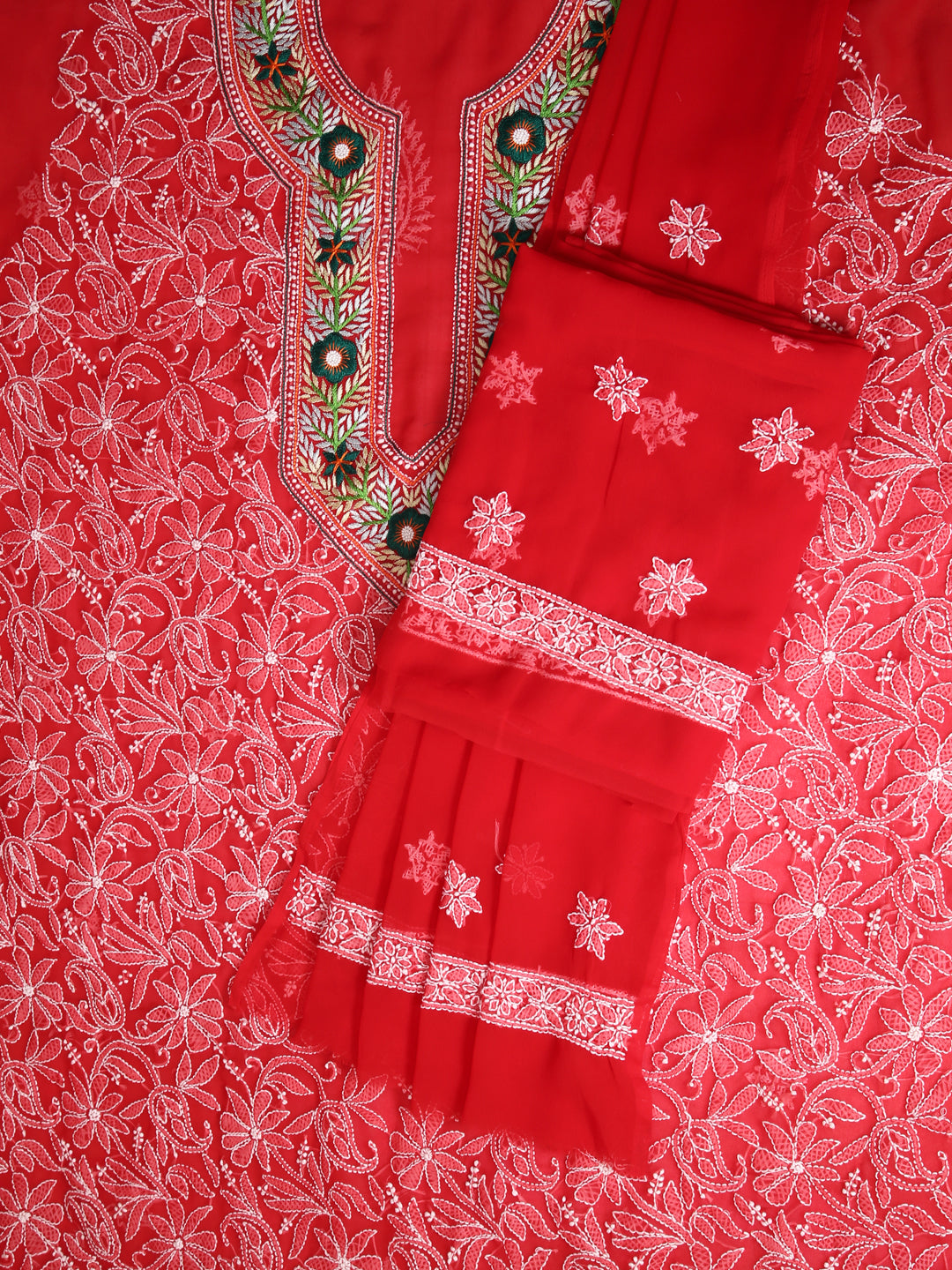 Red-&-Green-Georgette-Chikankari-Parsi-Dress-Material