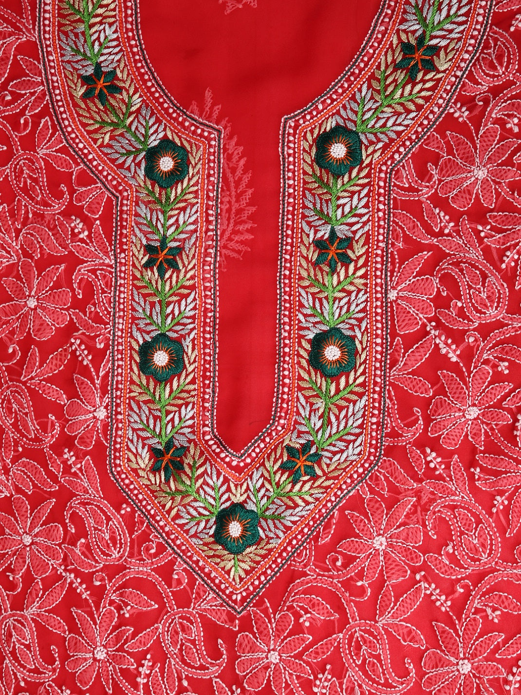 Red-&-Green-Georgette-Chikankari-Parsi-Dress-Material