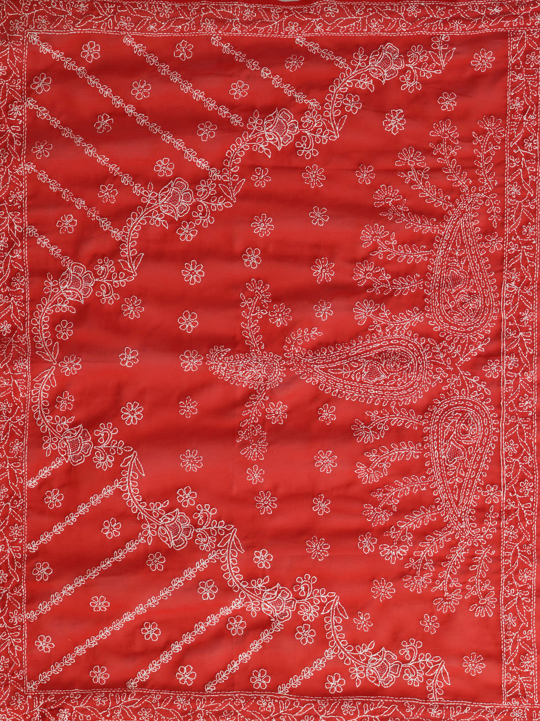 Red-&-White-Georgette-Hand-Embroidered-Chikankari-Saree