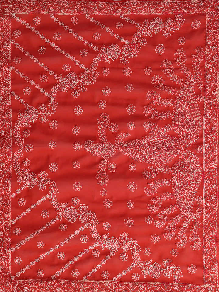 Red-&-White-Georgette-Hand-Embroidered-Chikankari-Saree