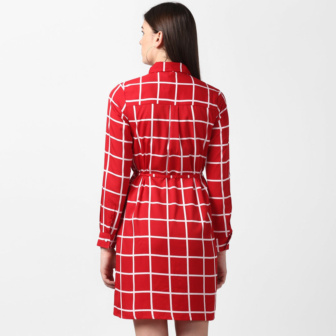 Red-&-White-Polyester-Check-Shirt-Dress-with-Belt