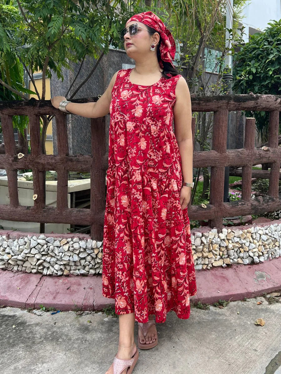 Red-Cotton-Laal-Phool-Maxi-Dress
