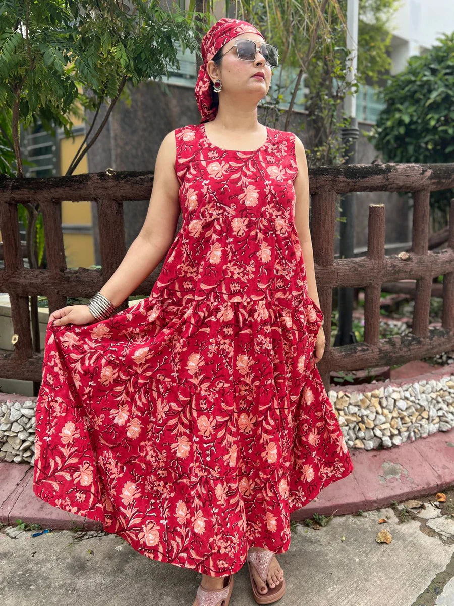 Red-Cotton-Laal-Phool-Maxi-Dress