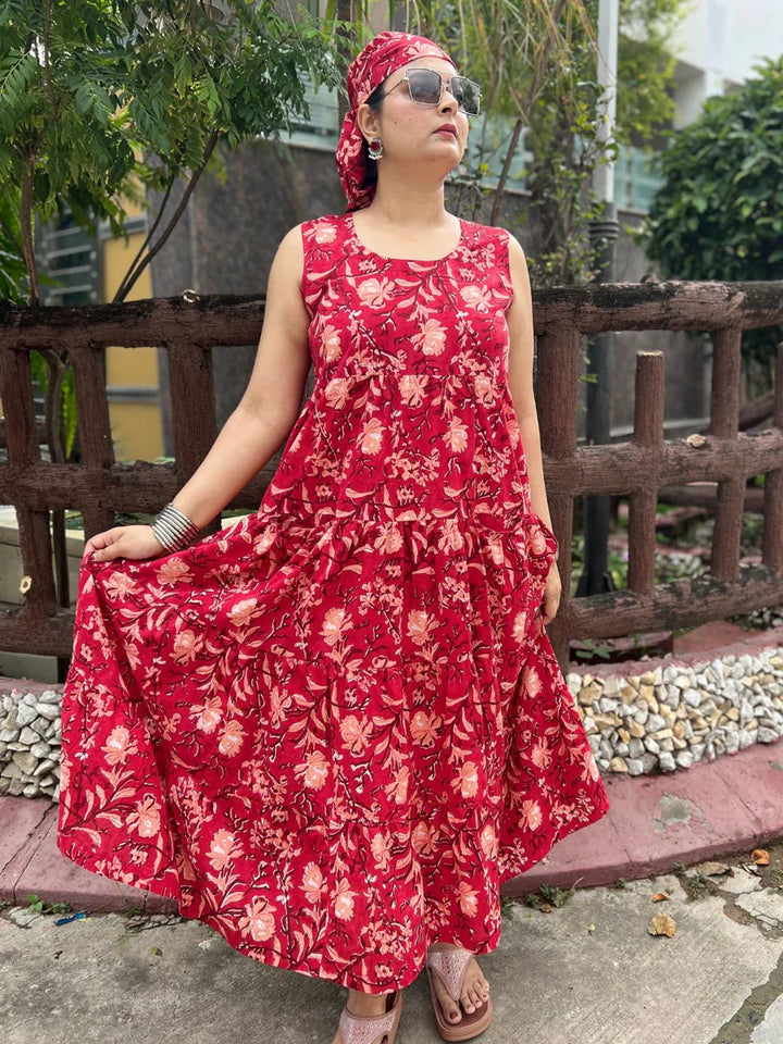 Red-Cotton-Laal-Phool-Maxi-Dress