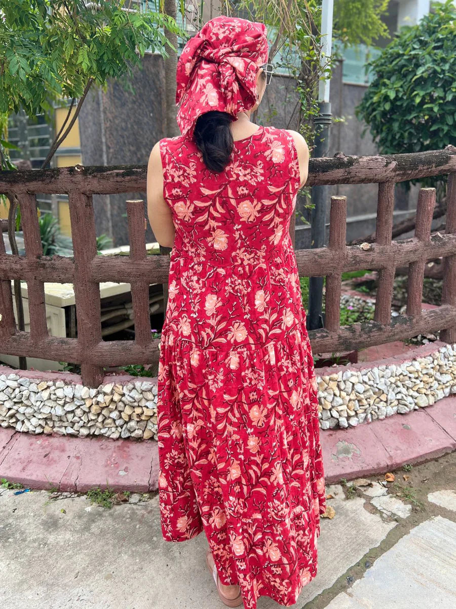 Red-Cotton-Laal-Phool-Maxi-Dress