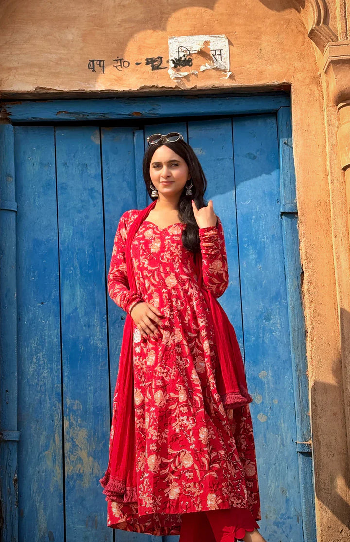 Red-Cotton-Laali-Kali-3-Piece-Kurta-Set