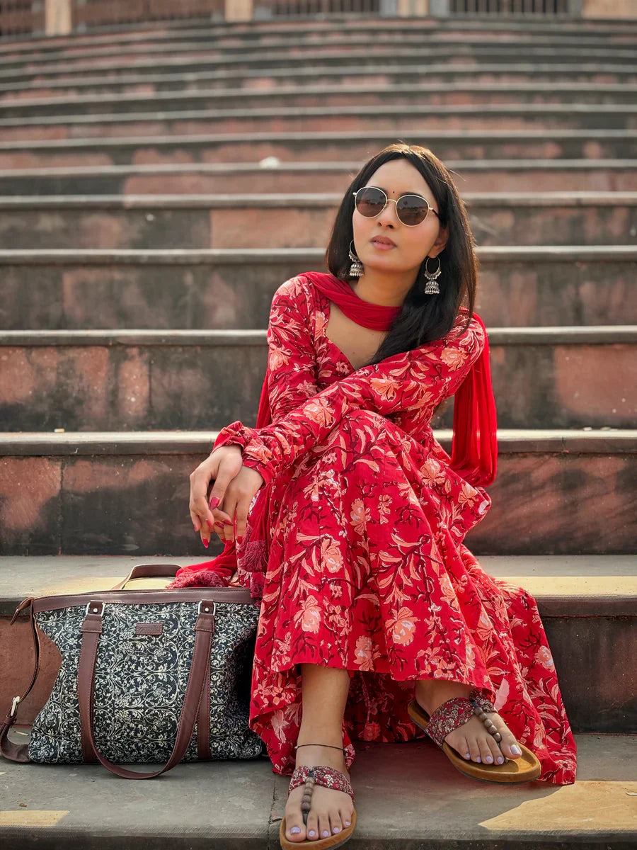 Red-Cotton-Laali-Kali-3-Piece-Kurta-Set