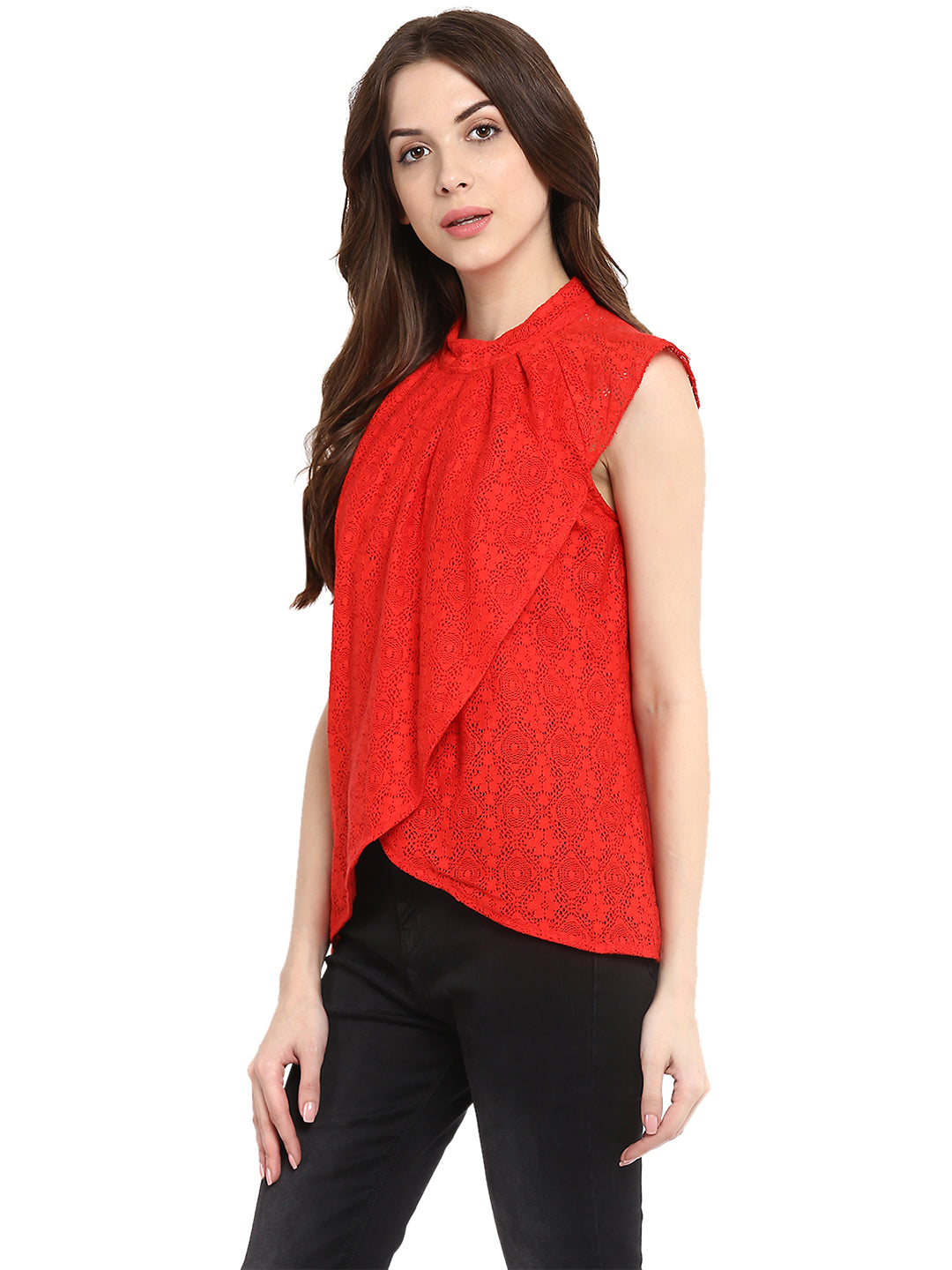 Red-Cotton-Lace-Pleated-Top