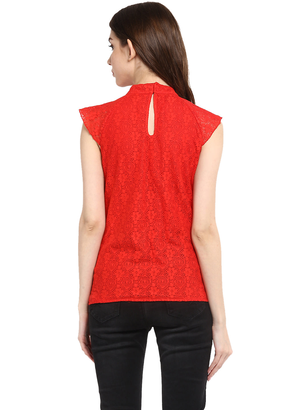 Red-Cotton-Lace-Pleated-Top