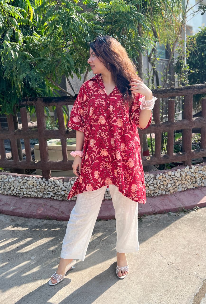 Red-Cotton-Rose-2-Piece-Kaftan-Set
