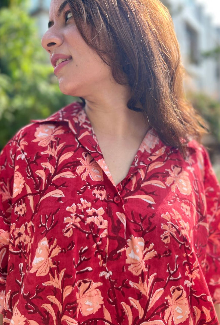 Red-Cotton-Rose-2-Piece-Kaftan-Set