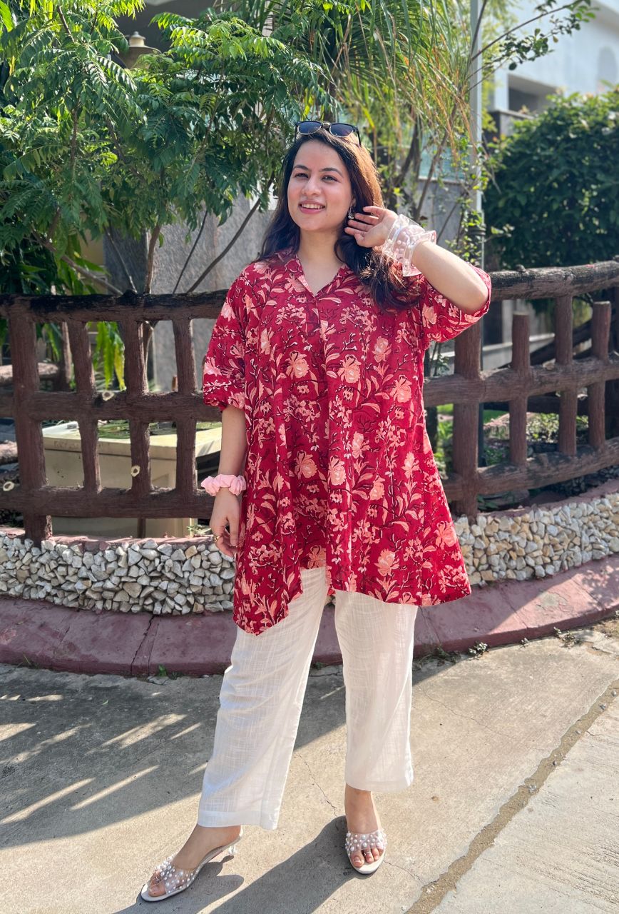 Red-Cotton-Rose-2-Piece-Kaftan-Set