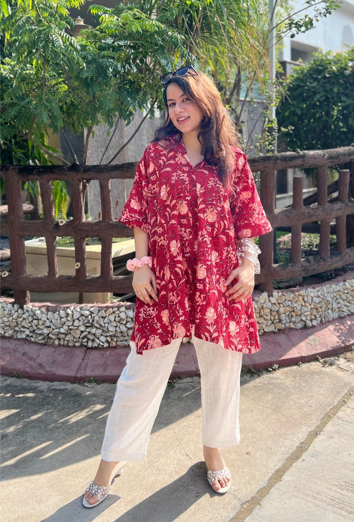 Red-Cotton-Rose-2-Piece-Kaftan-Set