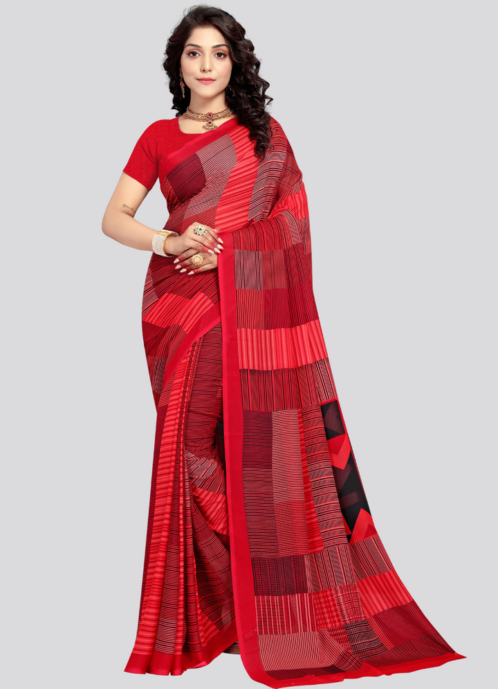 Red Georgette Printed Classy Saree