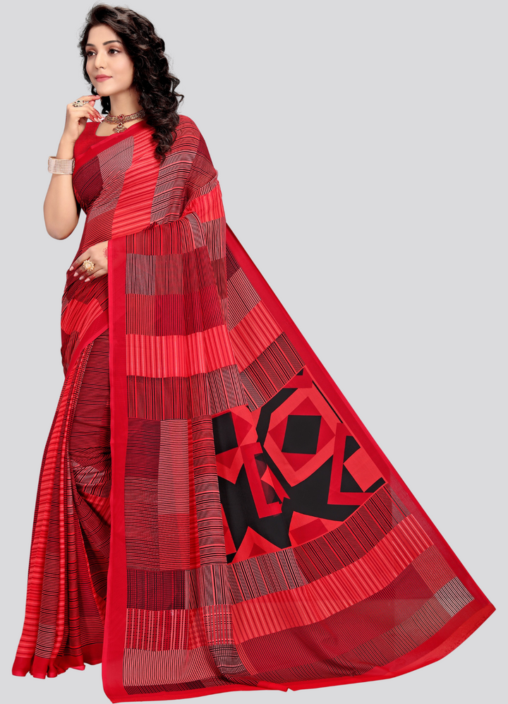 Red Georgette Printed Classy Saree