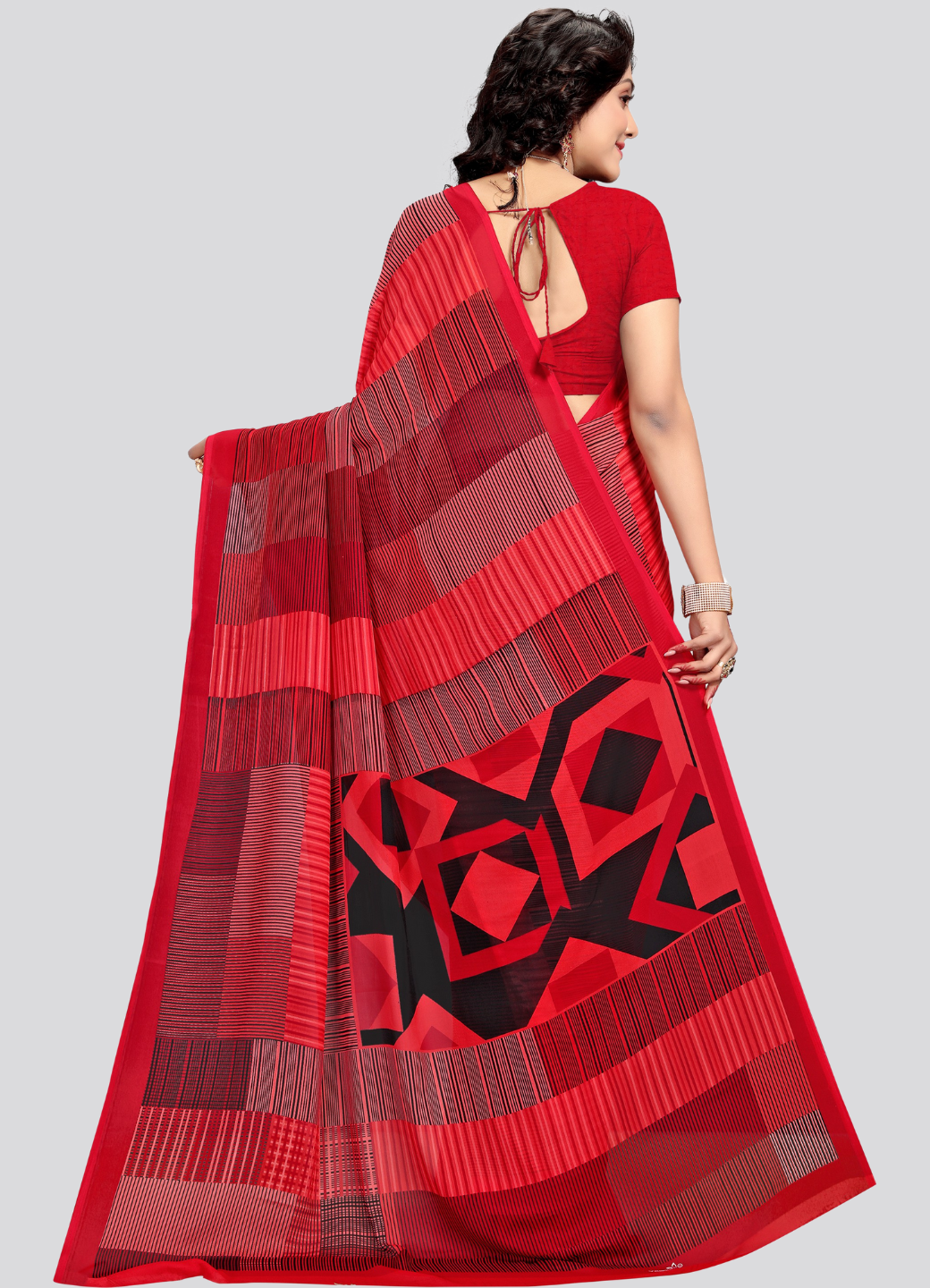 Red Georgette Printed Classy Saree