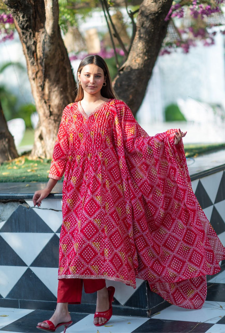 Red-Pure-Cotton-Rosy-A-Line-2-Piece-Kurta-Set