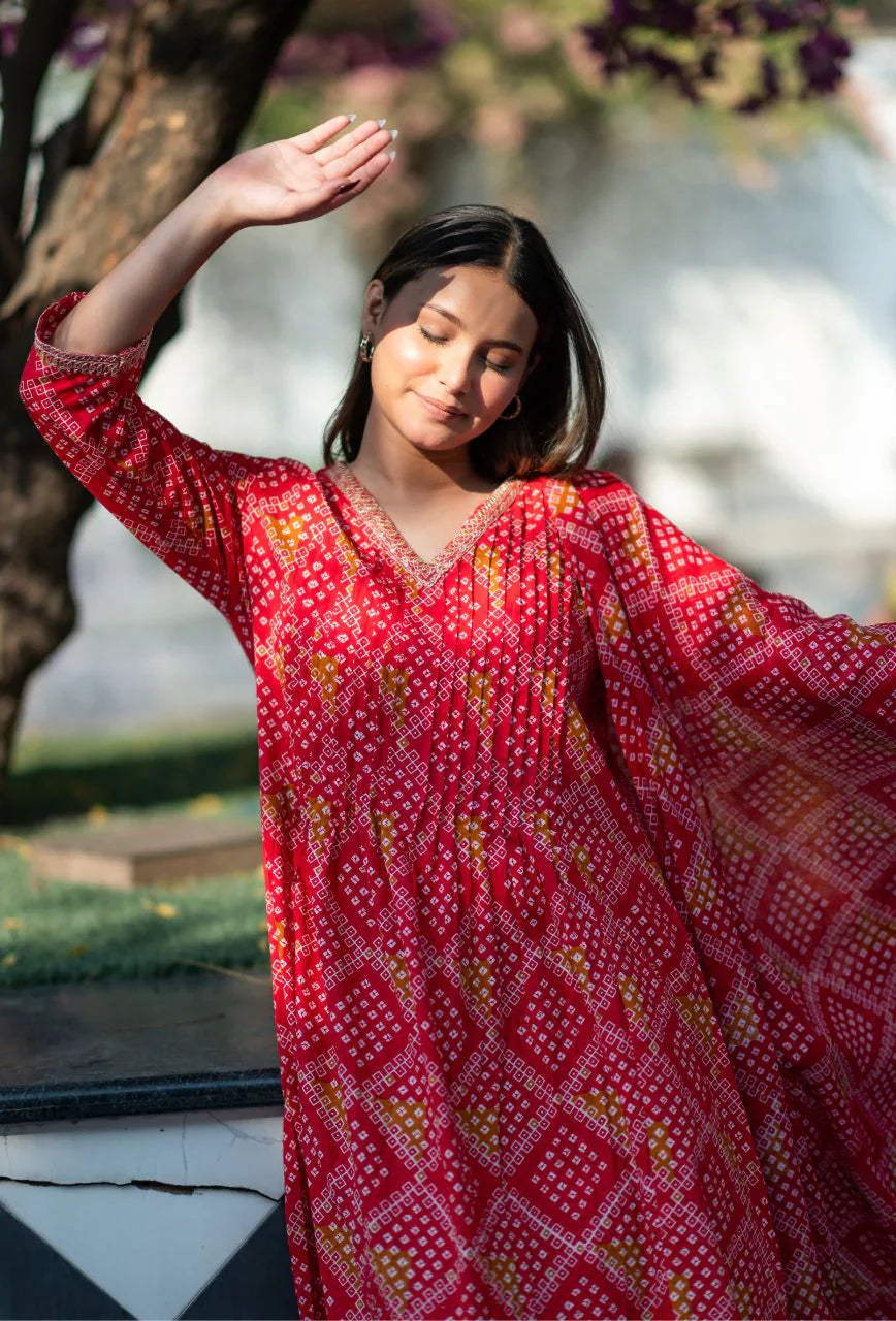 Red-Pure-Cotton-Rosy-A-Line-2-Piece-Kurta-Set