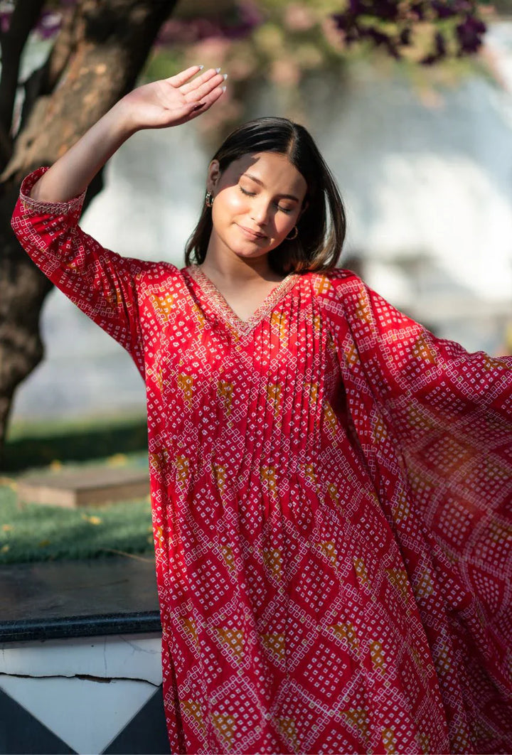 Red-Pure-Cotton-Rosy-A-Line-2-Piece-Kurta-Set